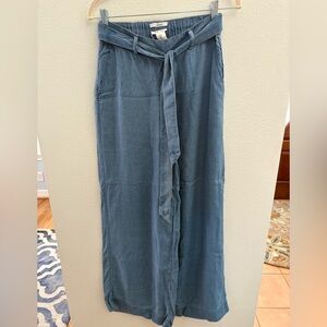 Nicole Miller Denim Blue Lyocell Pants with Tie belt, Wide Leg